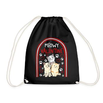 Valentines Day Shirt, Cat Paw Heart Cute - Drawstring Bag - black - Front
