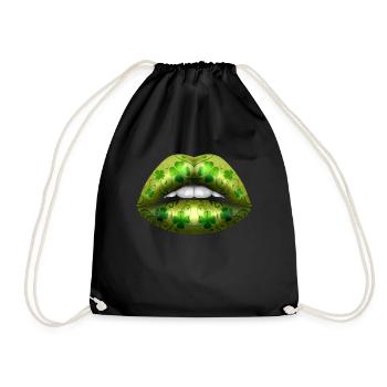 Green Lips With Shamrock For St Patricks Day - Turnbeutel - Schwarz - Vorne