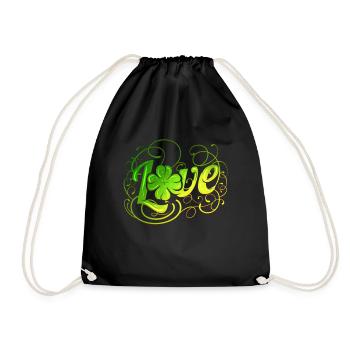 Green Love Logo With A Four Leaf Clover For St - Turnbeutel - Schwarz - Vorne