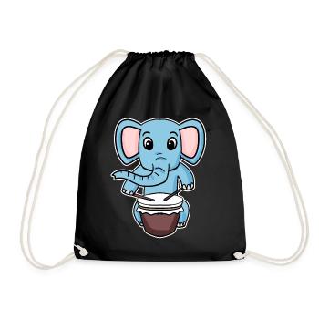 Elefant Trommel Motiv - Turnbeutel - Schwarz - Vorne