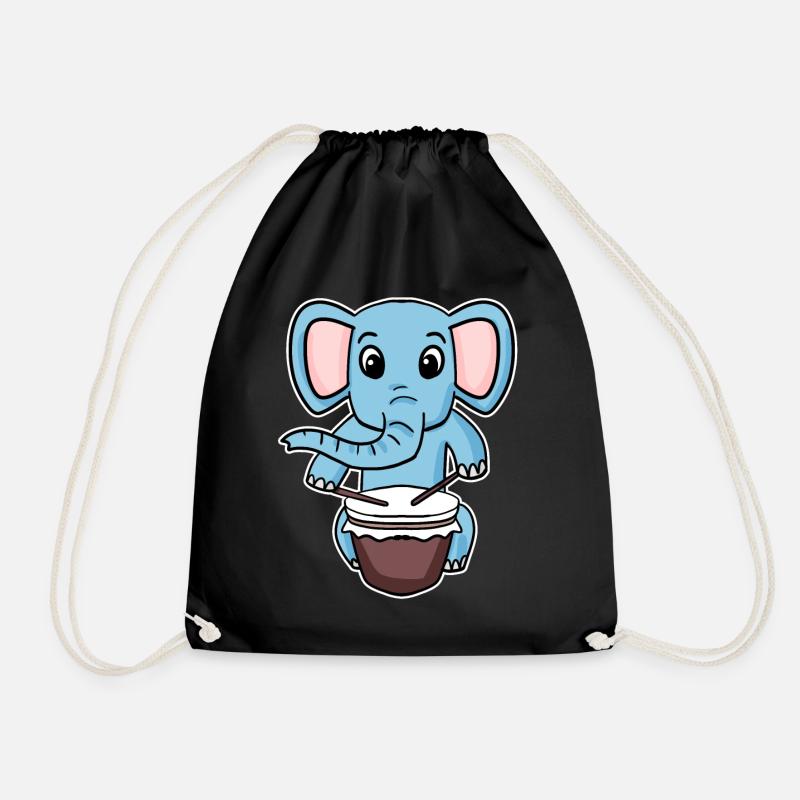 Elefant Trommel Motiv - Turnbeutel - Schwarz