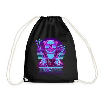 Vaporwave Mops DJ Pult Mops - Turnbeutel - Schwarz - Vorne
