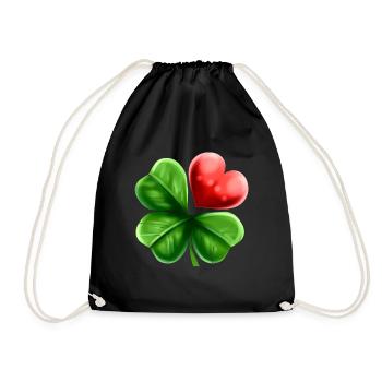 Four Leaf Clover Shamrock With Heart For St - Turnbeutel - Schwarz - Vorne