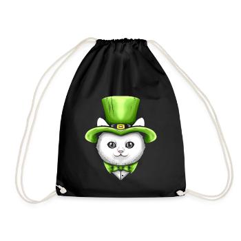 Cute Kawaii Cat With Leprechauns Hat On St - Drawstring Bag - black - Front