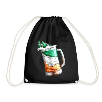 Irish Flag Coloured Glass Of Beer On St Patricks - Drawstring Bag - black - Front
