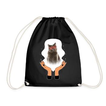 Valentines Day Shirt, Cat Heart Sunglasses Cute - Drawstring Bag - black - Front