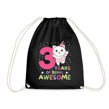 3rd birthday cat Children three years old - Drawstring Bag - black - Front