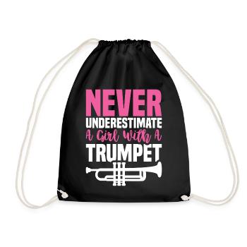 Funny Never Under Estimate A Girl With A Trumpet F - Drawstring Bag - black - Front