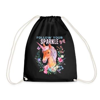 Unicorn, unicorns with flowers and saying - Drawstring Bag - black - Front