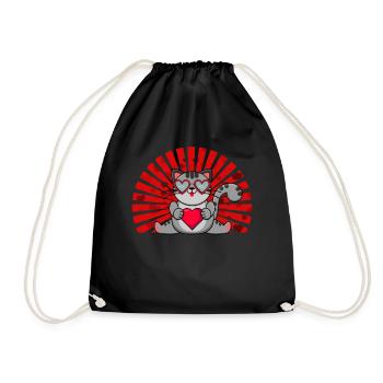Valentines Day Shirt, Cat Cute Heart Sunglasses - Drawstring Bag - black - Front