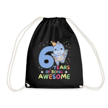 Dino for 6th birthday children six years old - Drawstring Bag - black - Front