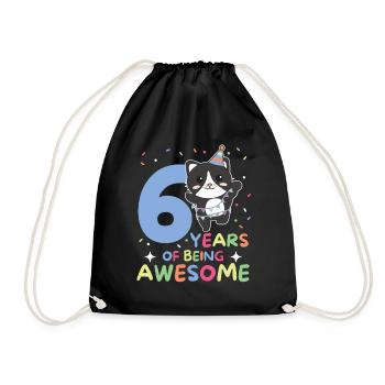 Cat for 6th birthday children six years old - Drawstring Bag - black - Front