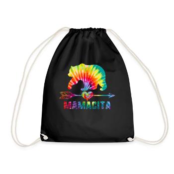 Mamacita Bear Serape Print Mexican Fiesta Cactus - Drawstring Bag - black - Front