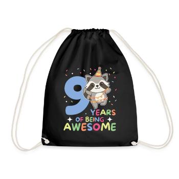 Raccoon for 9th birthday children nine years old - Drawstring Bag - black - Front