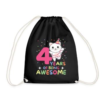 4th birthday cat children four years old - Drawstring Bag - black - Front