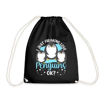 I love penguins just ok animal penguin cute - Drawstring Bag - black - Front