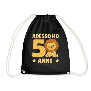 Children 5th birthday lion five years old lion - Drawstring Bag - black - Front