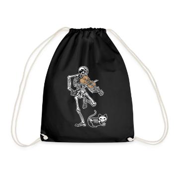 Skelett Violine Katze Halloween - Turnbeutel - Schwarz - Vorne