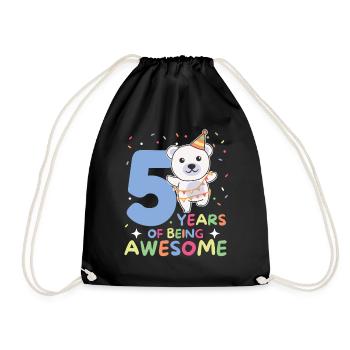 Polar bear for his 5th birthday Children five years old - Drawstring Bag - black - Front