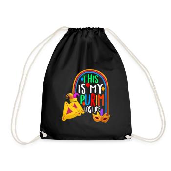 Purim Shirt, This Is My Purim Costume Hamantash - Drawstring Bag - black - Front