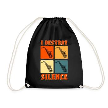 Saxophone I Destroy Silence Instrument Saxophonist - Drawstring Bag - black - Front