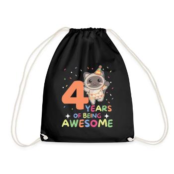 4th birthday cat children four years old - Drawstring Bag - black - Front