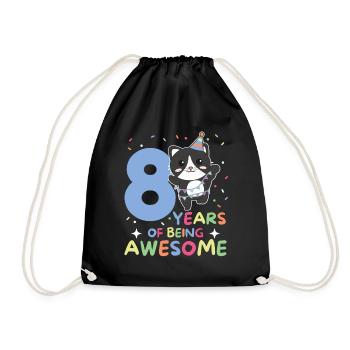8th birthday cat Children eight years old - Drawstring Bag - black - Front
