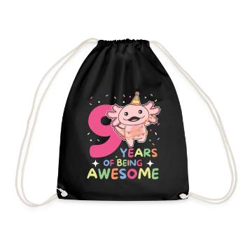 Axolotl for 9th birthday children nine years old - Drawstring Bag - black - Front