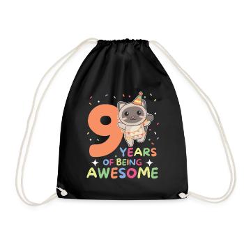 Cat for 9th birthday children nine years old - Drawstring Bag - black - Front