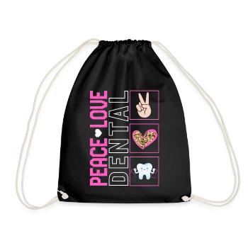 Zahnarzt Shirt, Peace Love Dental Leopard Herz - Turnbeutel - Schwarz - Vorne
