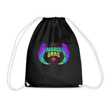 Rainbow Colored Angel Wing With Fleur De Lis For - Drawstring Bag - black - Front