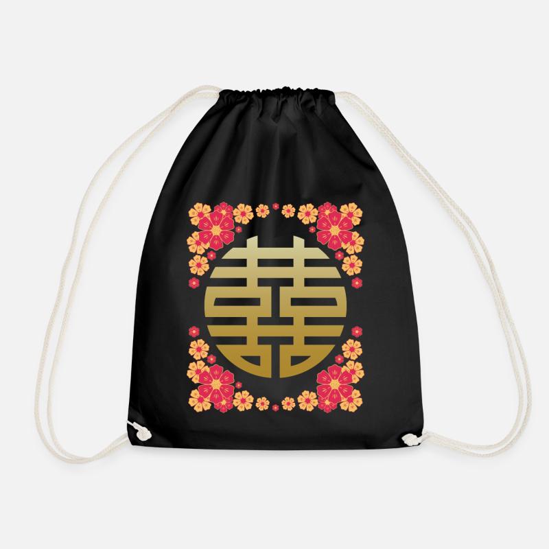 Chinesisches Schriftzeichen, Glück-Happiness - Turnbeutel - Schwarz