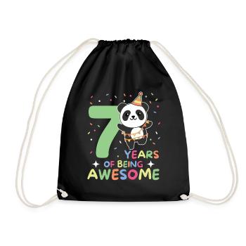 Panda for 7th birthday children seven years old - Drawstring Bag - black - Front