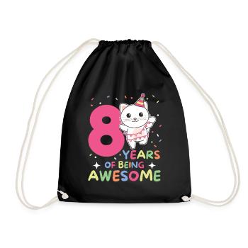 8th birthday cat Children eight years old - Drawstring Bag - black - Front