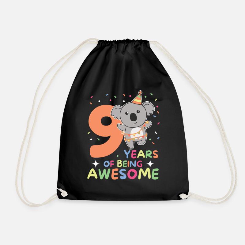 Koala zum 9. Geburtstag Kinder neun Jahre alt - Turnbeutel - Schwarz