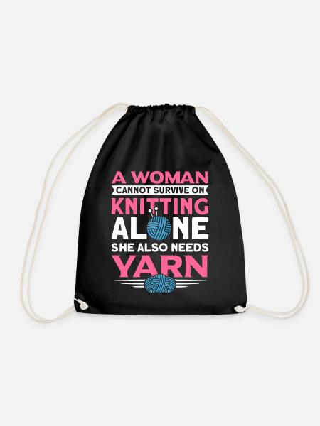 Handarbeit Stricken lustiger Strick Spruch - Turnbeutel - Schwarz