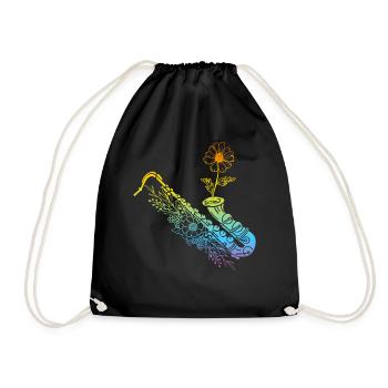 Saxophone With Flower Saxophonist Sax Player Saxop - Drawstring Bag - black - Front