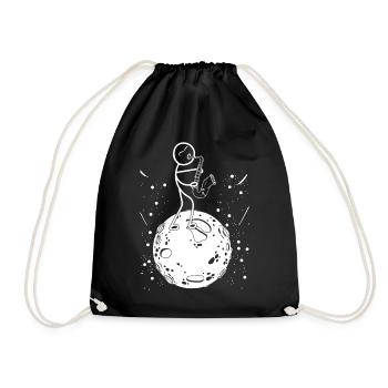 Saxophone Stick Figure On Planet Funny Saxophonist - Drawstring Bag - black - Front