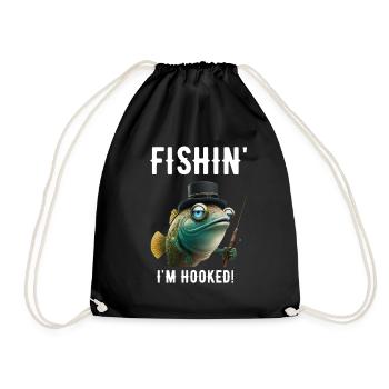 Vintage Fish Fishin - Lustiger Angelfischer - Turnbeutel - Schwarz - Vorne