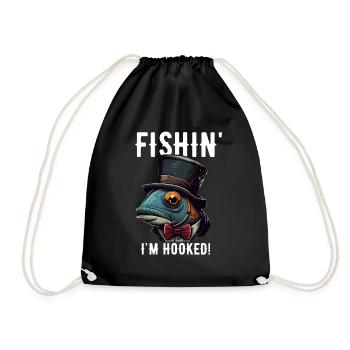 Vintage Fishin I'm Hooked - Lustiges Angeln - Turnbeutel - Schwarz - Vorne
