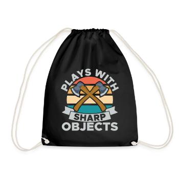 Plays With Sharp Objects Funny For Axe Thrower - Drawstring Bag - black - Front