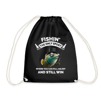 Retro Fishing Funny - Drawstring Bag - black - Front