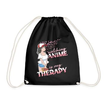 Watching Anime is my Therapy Introvert Anime girl - Drawstring Bag - black - Front