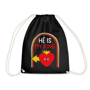 Valentines Shirt, He Is My King Heart Crown Tee, - Drawstring Bag - black - Front