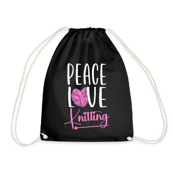 Knitting Knitter Peace Love - Turnbeutel - Schwarz - Vorne