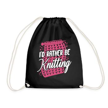 Knitting Knitter I'd Rather Be - Drawstring Bag - black - Front