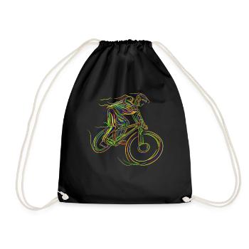 Mountain Bike Line Art Hand Freehand Line Drawing - Drawstring Bag - black - Front