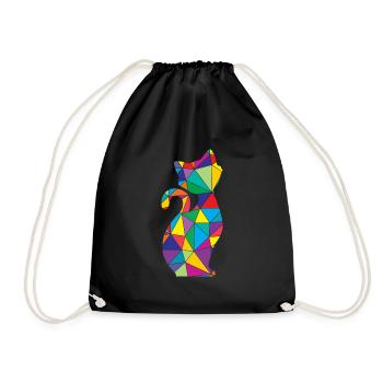 Cat Meow Polygon Cat Kitten - Drawstring Bag - black - Front