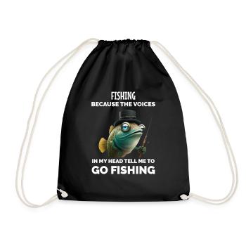 Retro Fishing Funny - Drawstring Bag - black - Front