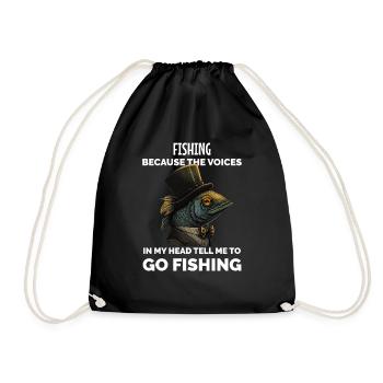 Retro Fishing Funny - Drawstring Bag - black - Front